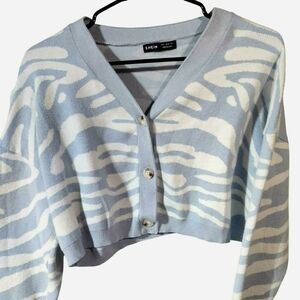 SHEIN Pastel Blue and White Zebra Print Cardigan